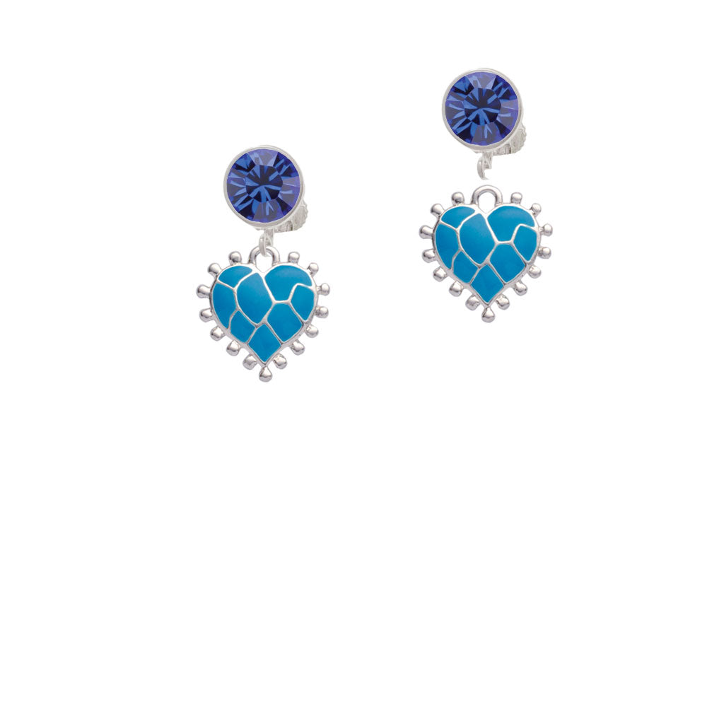 Hot Blue Giraffe Print Heart Crystal Clip On Earrings Image 7