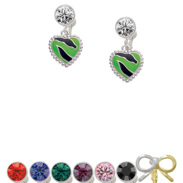 Lime Green Zebra Print Heart Crystal Clip On Earrings Image 1