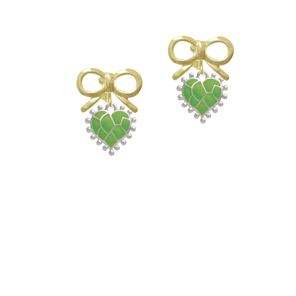 Lime Green Giraffe Print Heart Crystal Clip On Earrings Image 10