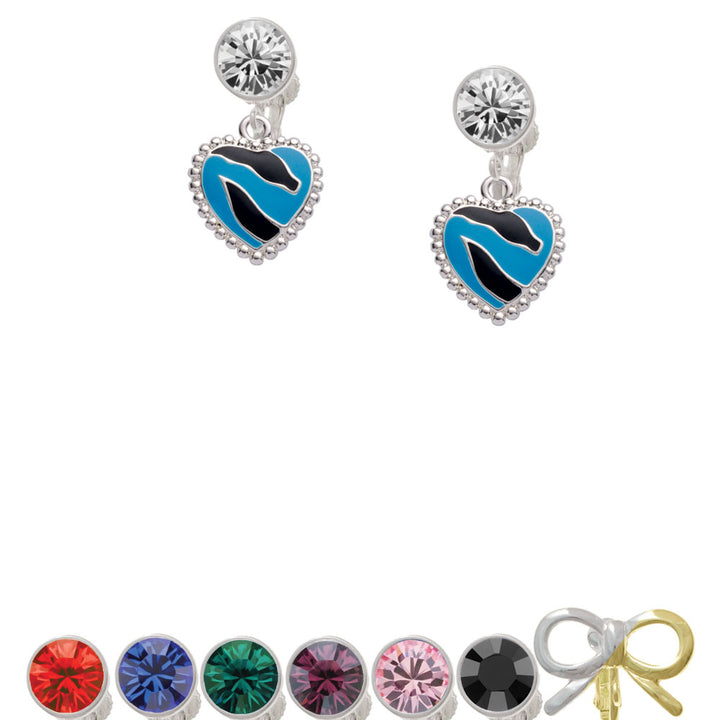 Hot Blue Zebra Print Heart Crystal Clip On Earrings Image 1