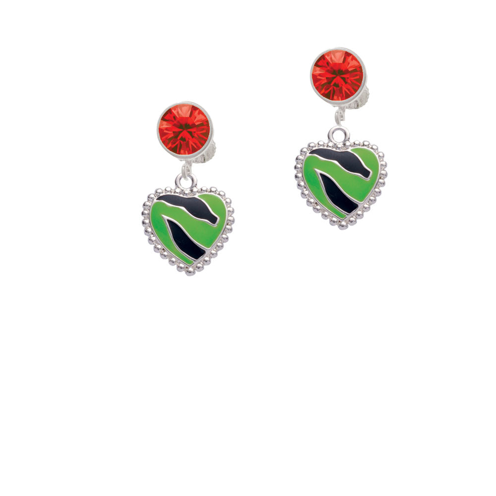 Lime Green Zebra Print Heart Crystal Clip On Earrings Image 4