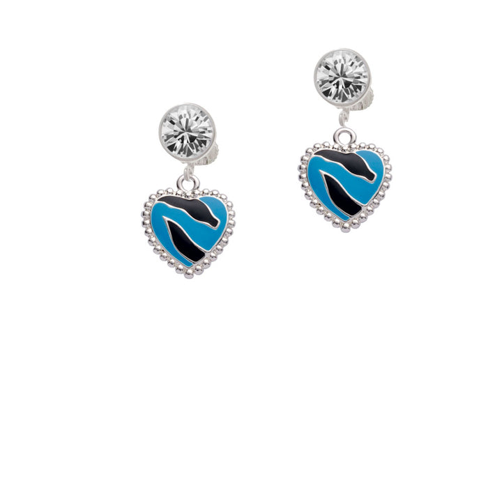 Hot Blue Zebra Print Heart Crystal Clip On Earrings Image 2