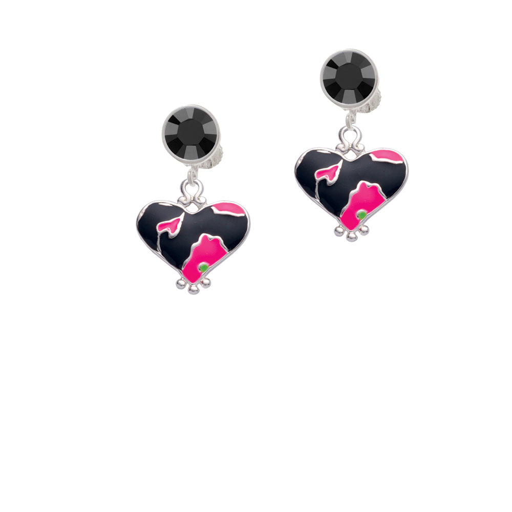 Hot Pink Large Cheetah Print Heart Crystal Clip On Earrings Image 3