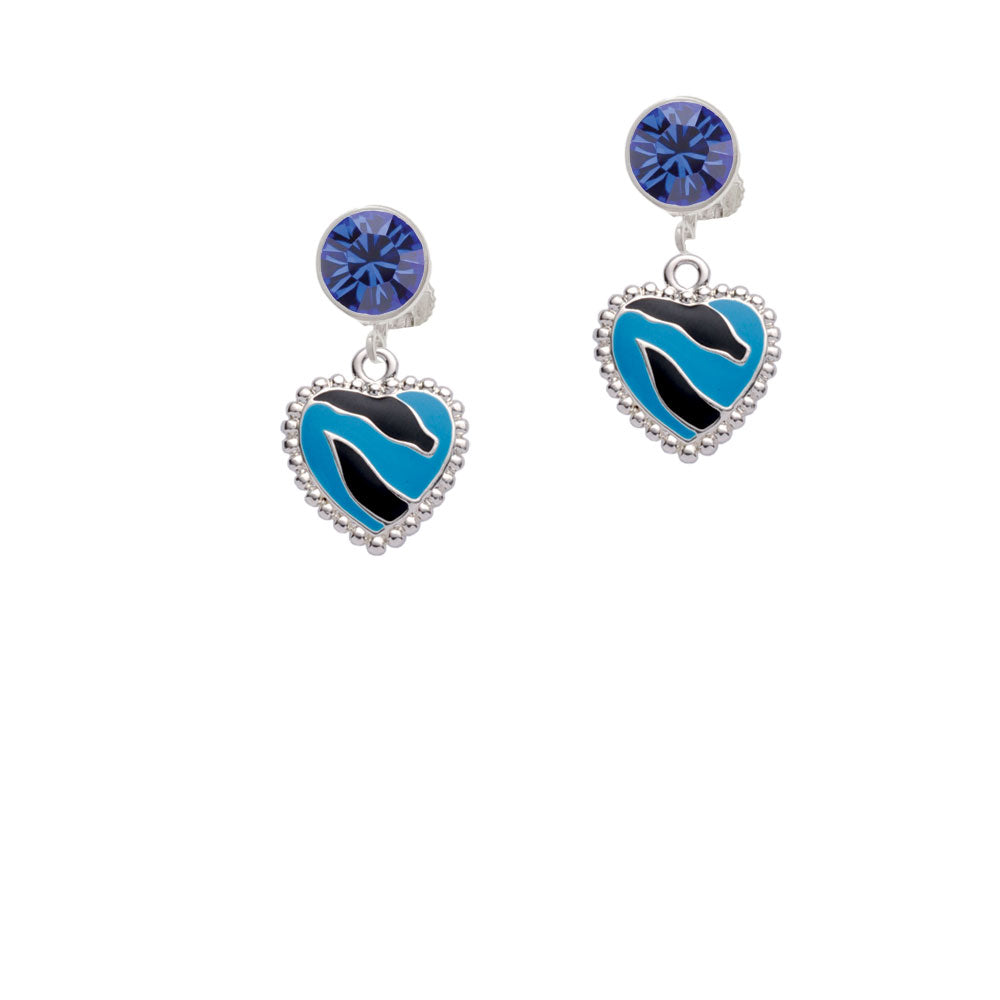 Hot Blue Zebra Print Heart Crystal Clip On Earrings Image 7