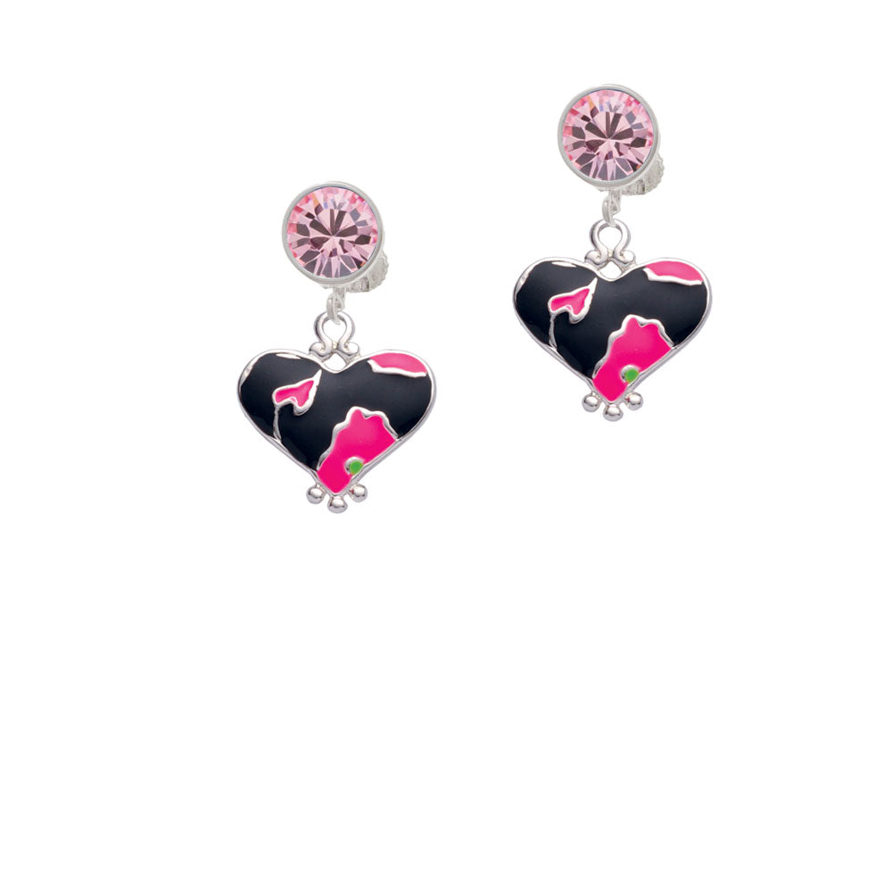 Hot Pink Large Cheetah Print Heart Crystal Clip On Earrings Image 4