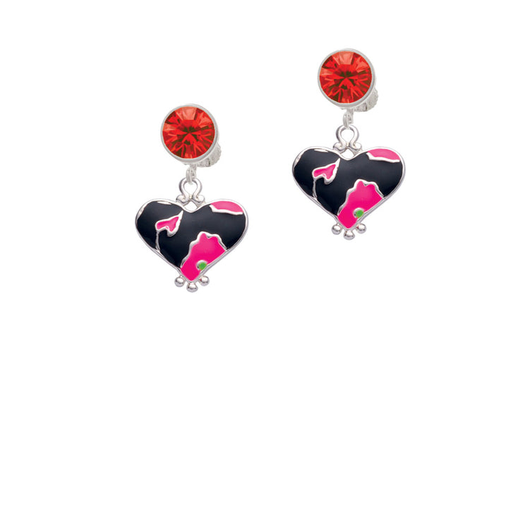 Hot Pink Large Cheetah Print Heart Crystal Clip On Earrings Image 4