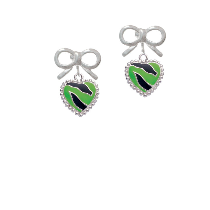 Lime Green Zebra Print Heart Crystal Clip On Earrings Image 9