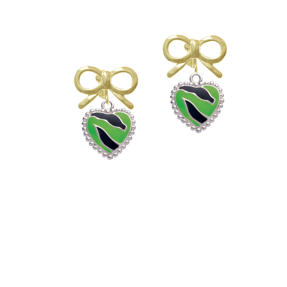 Lime Green Zebra Print Heart Crystal Clip On Earrings Image 10