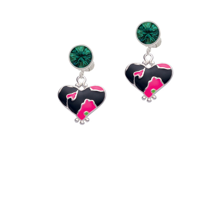 Hot Pink Large Cheetah Print Heart Crystal Clip On Earrings Image 6