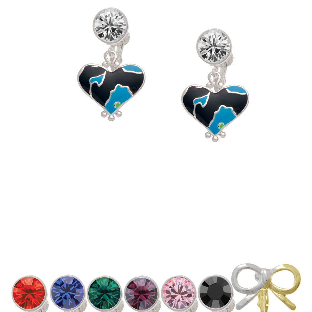 Hot Blue Large Cheetah Print Heart Crystal Clip On Earrings Image 1