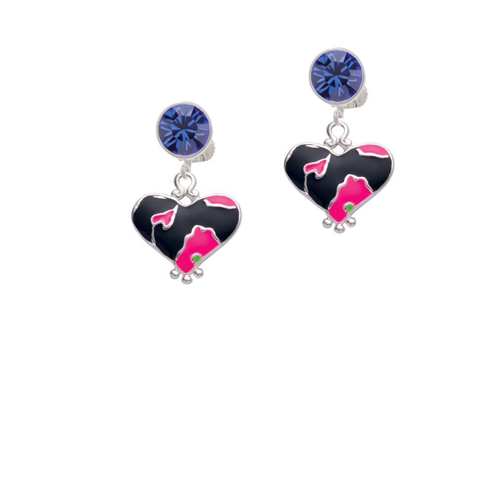 Hot Pink Large Cheetah Print Heart Crystal Clip On Earrings Image 7