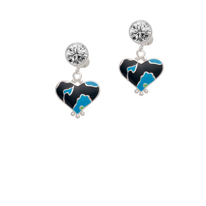 Hot Blue Large Cheetah Print Heart Crystal Clip On Earrings Image 2