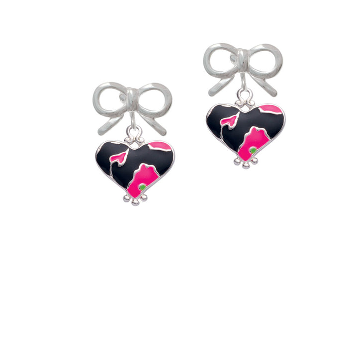 Hot Pink Large Cheetah Print Heart Crystal Clip On Earrings Image 9