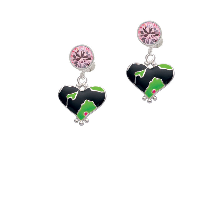 Lime Green Large Cheetah Print Heart Crystal Clip On Earrings Image 4