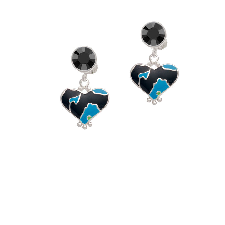 Hot Blue Large Cheetah Print Heart Crystal Clip On Earrings Image 3