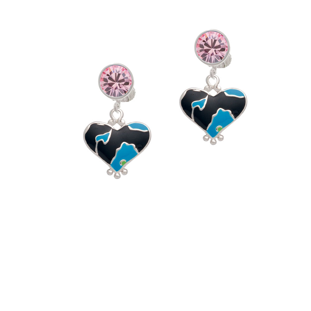 Hot Blue Large Cheetah Print Heart Crystal Clip On Earrings Image 4