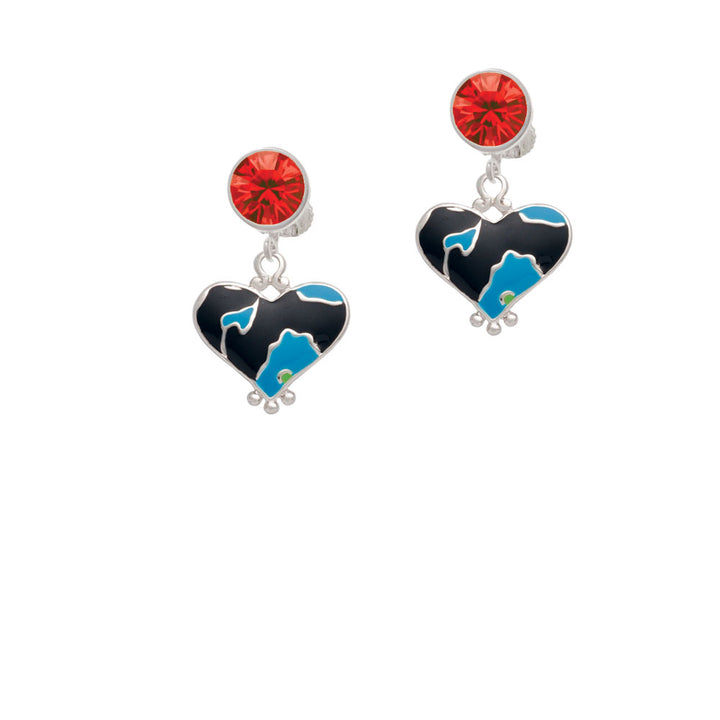 Hot Blue Large Cheetah Print Heart Crystal Clip On Earrings Image 4