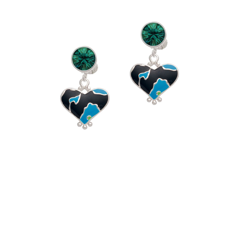 Hot Blue Large Cheetah Print Heart Crystal Clip On Earrings Image 6