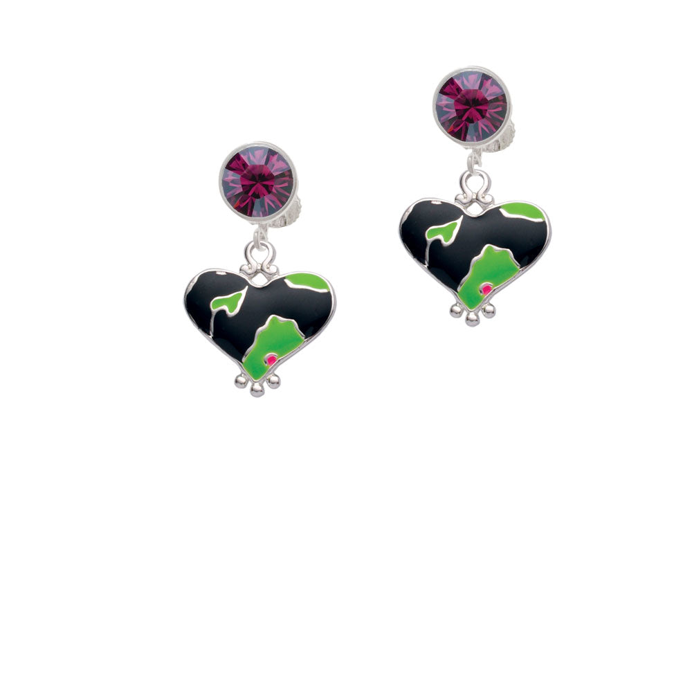 Lime Green Large Cheetah Print Heart Crystal Clip On Earrings Image 8