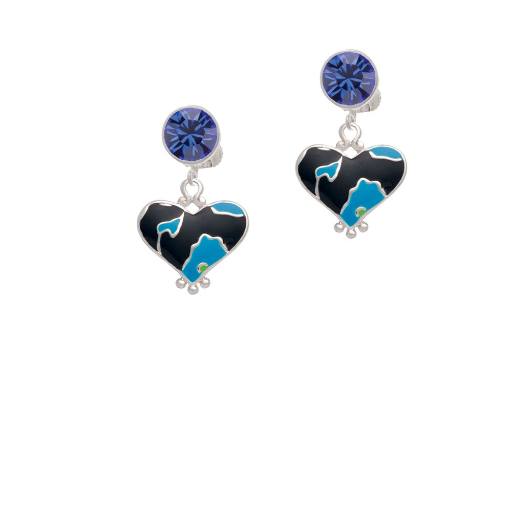 Hot Blue Large Cheetah Print Heart Crystal Clip On Earrings Image 7