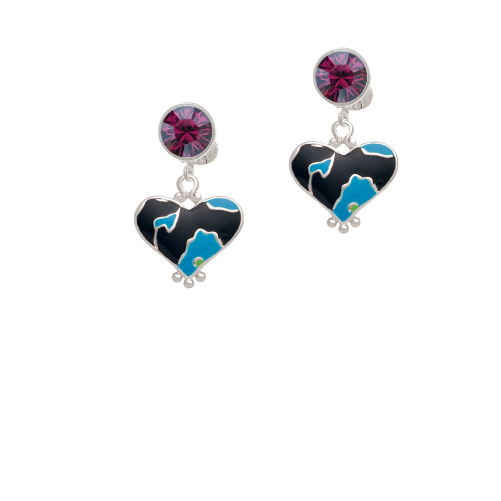 Hot Blue Large Cheetah Print Heart Crystal Clip On Earrings Image 8