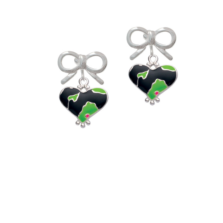 Lime Green Large Cheetah Print Heart Crystal Clip On Earrings Image 9