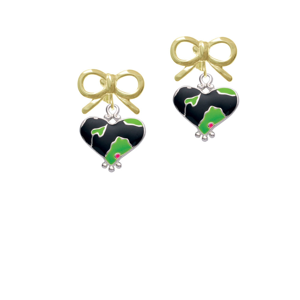 Lime Green Large Cheetah Print Heart Crystal Clip On Earrings Image 10