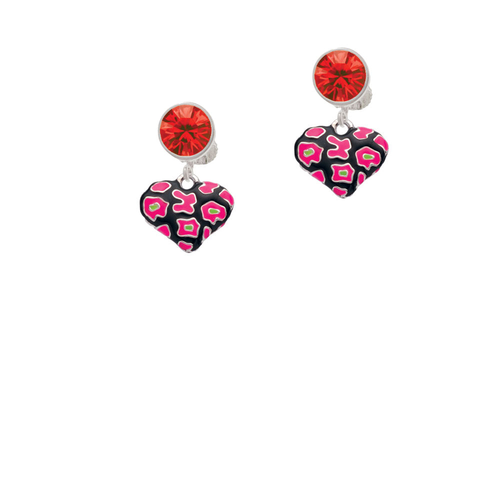 Hot Pink Cheetah Print Heart Crystal Clip On Earrings Image 4