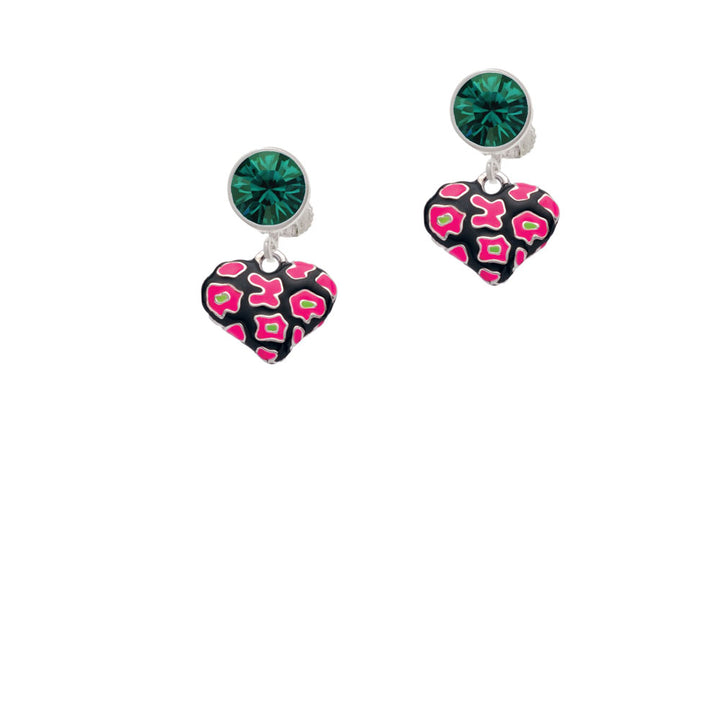 Hot Pink Cheetah Print Heart Crystal Clip On Earrings Image 6