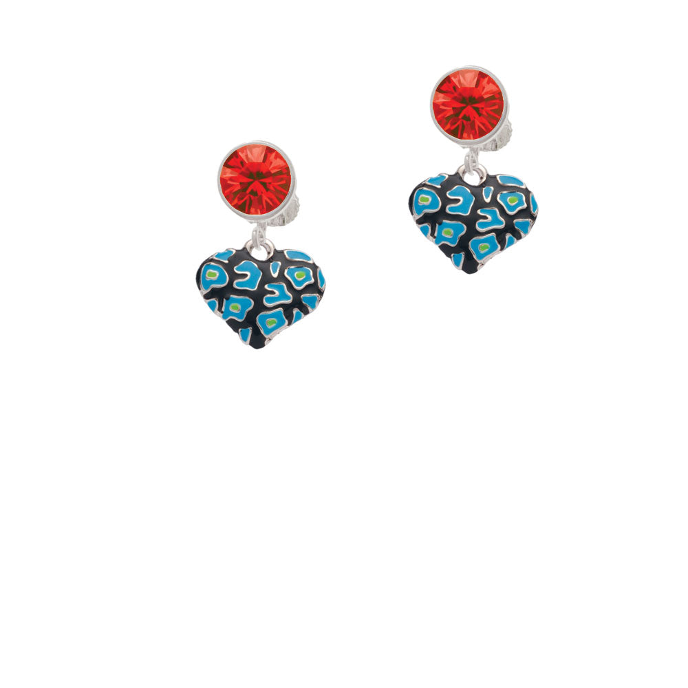 Hot Blue Cheetah Print Heart Crystal Clip On Earrings Image 4