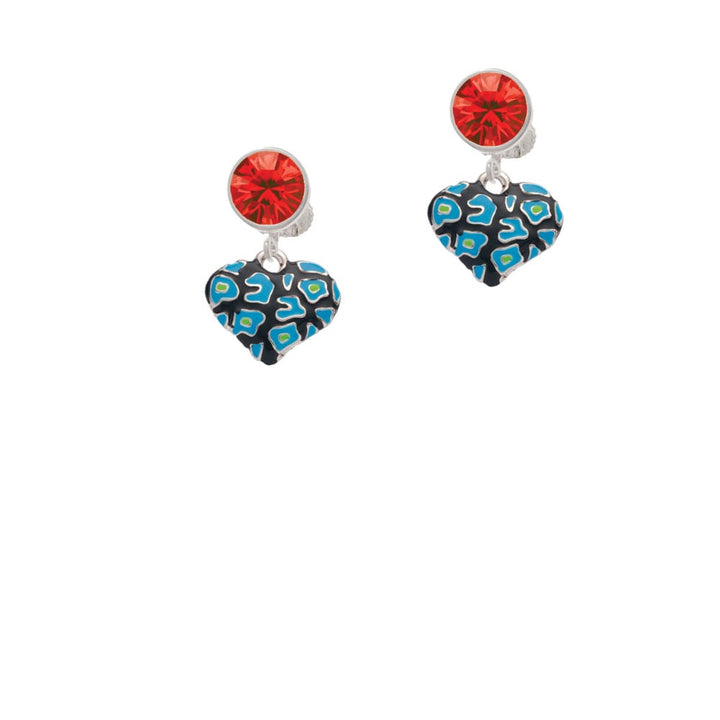 Hot Blue Cheetah Print Heart Crystal Clip On Earrings Image 1