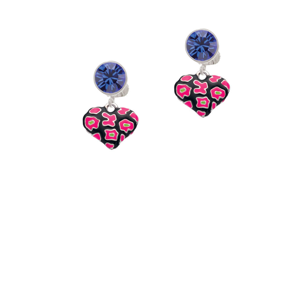 Hot Pink Cheetah Print Heart Crystal Clip On Earrings Image 7