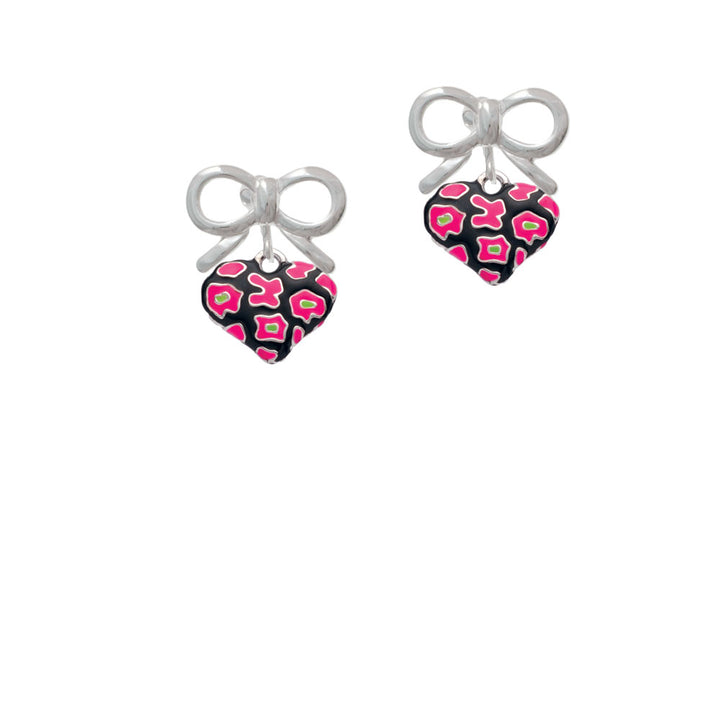 Hot Pink Cheetah Print Heart Crystal Clip On Earrings Image 9