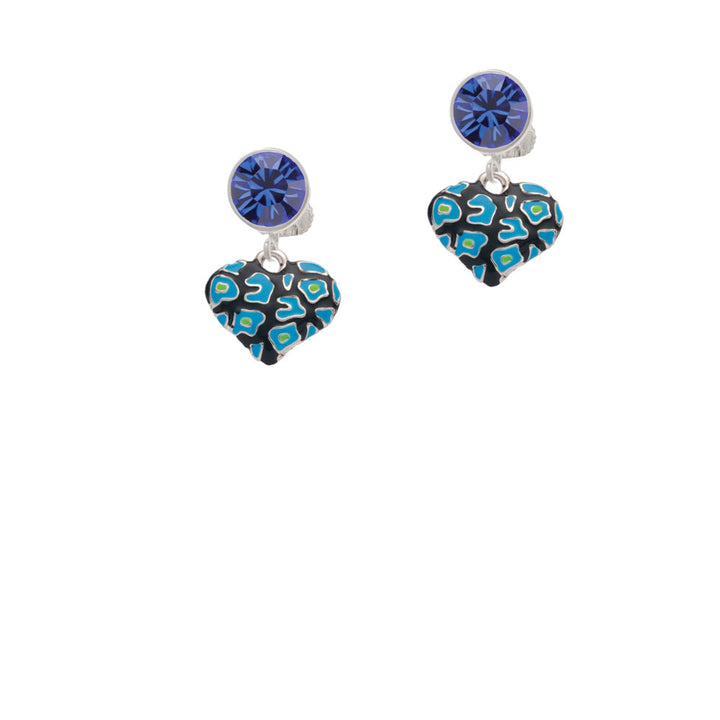 Hot Blue Cheetah Print Heart Crystal Clip On Earrings Image 7