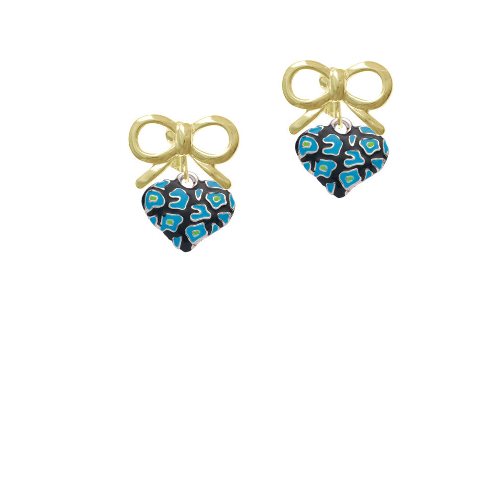 Hot Blue Cheetah Print Heart Crystal Clip On Earrings Image 10