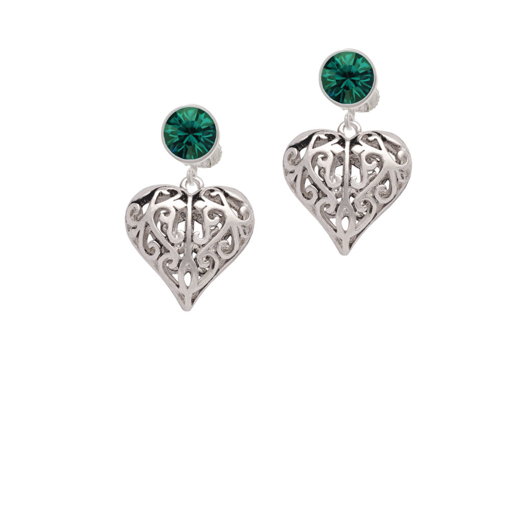 Large Open Filigree Heart Crystal Clip On Earrings Image 6