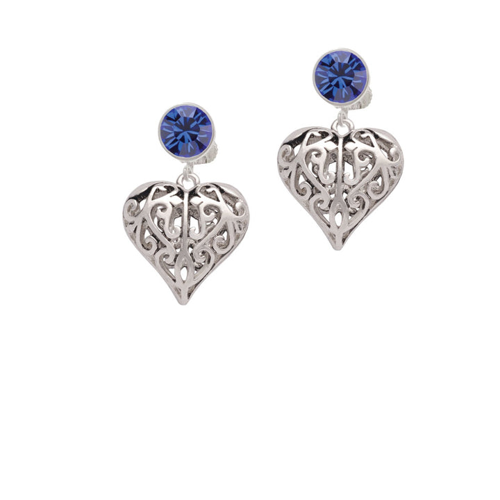 Large Open Filigree Heart Crystal Clip On Earrings Image 7