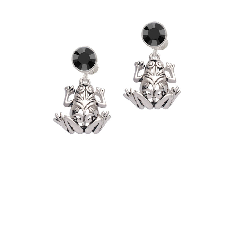 Large Filigree Frog Crystal Clip On Earrings Image 3