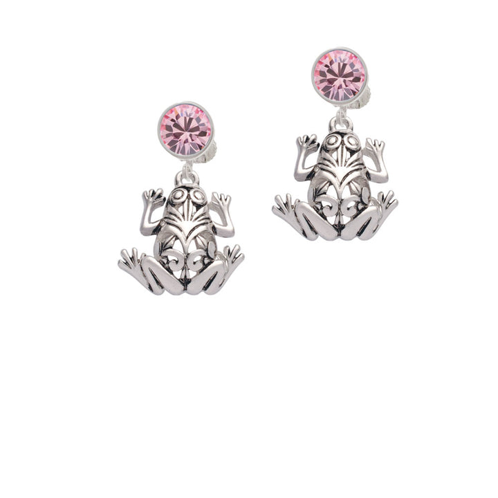 Large Filigree Frog Crystal Clip On Earrings Image 4