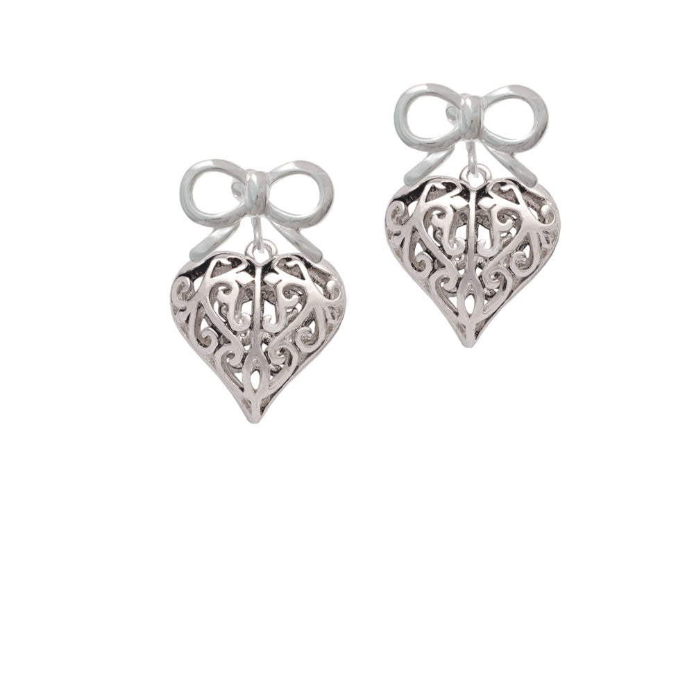 Large Open Filigree Heart Crystal Clip On Earrings Image 9