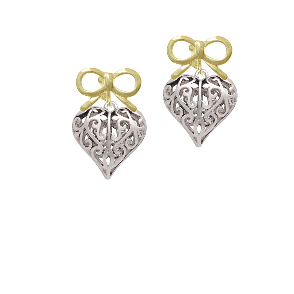 Large Open Filigree Heart Crystal Clip On Earrings Image 10