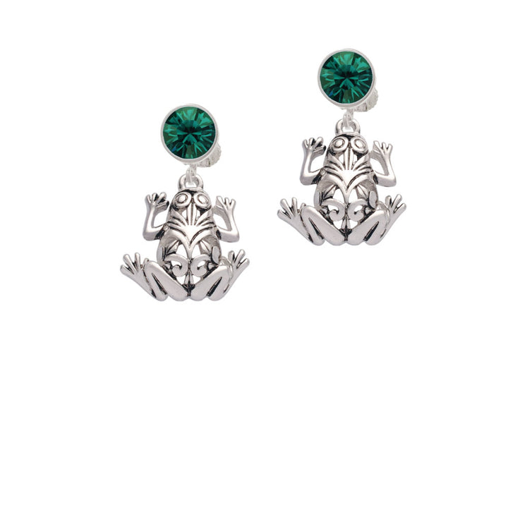 Large Filigree Frog Crystal Clip On Earrings Image 6