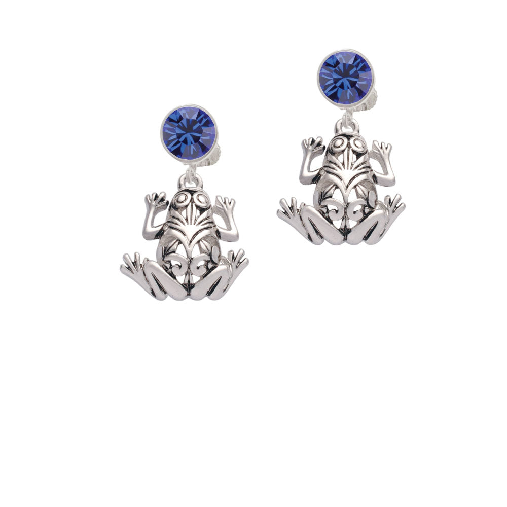 Large Filigree Frog Crystal Clip On Earrings Image 7