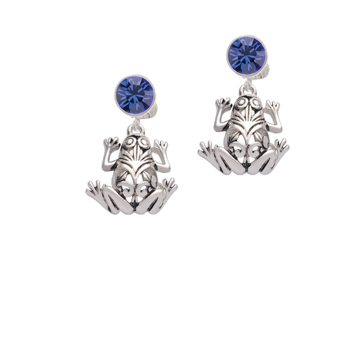 Large Filigree Frog Crystal Clip On Earrings Image 7