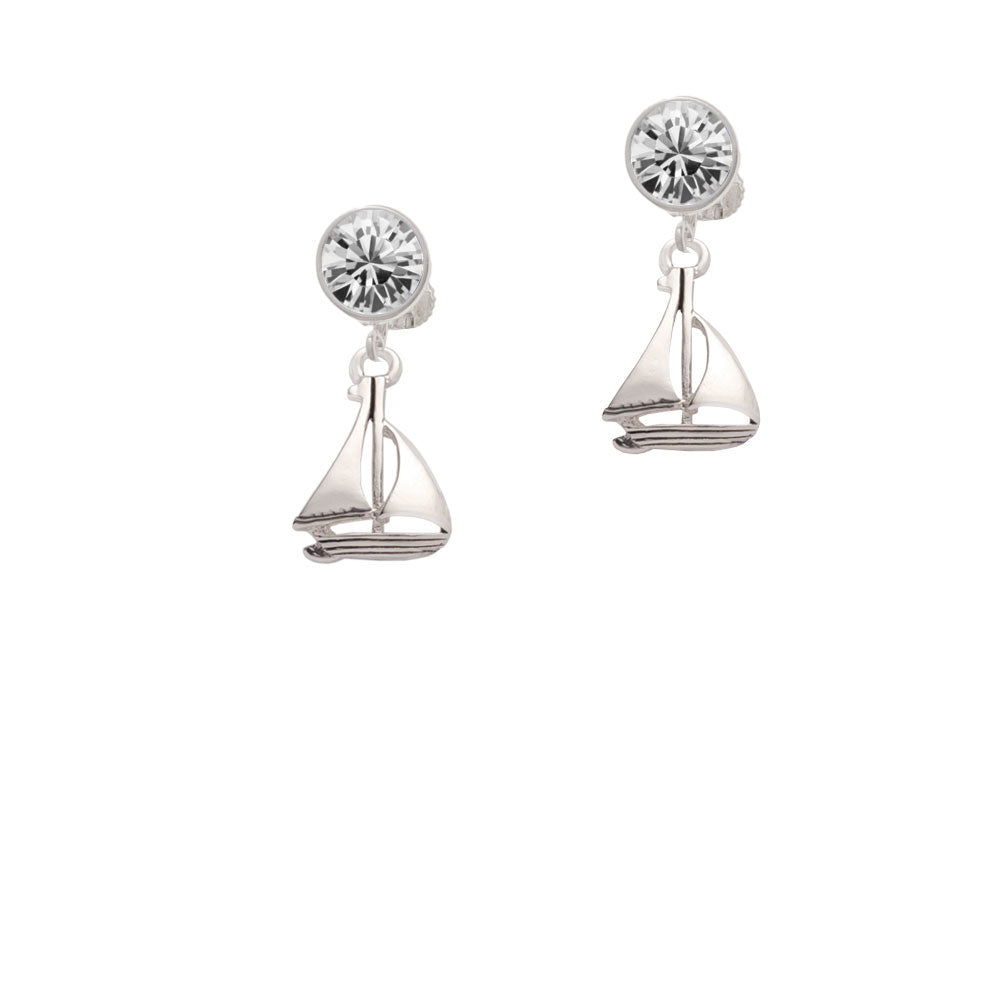 Antiqued Sailboat Crystal Clip On Earrings Image 2