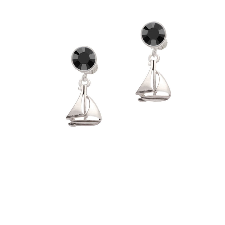 Antiqued Sailboat Crystal Clip On Earrings Image 3