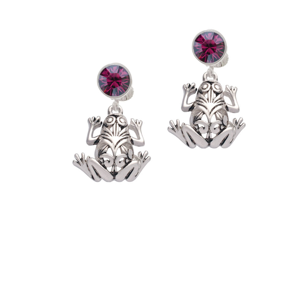 Large Filigree Frog Crystal Clip On Earrings Image 8