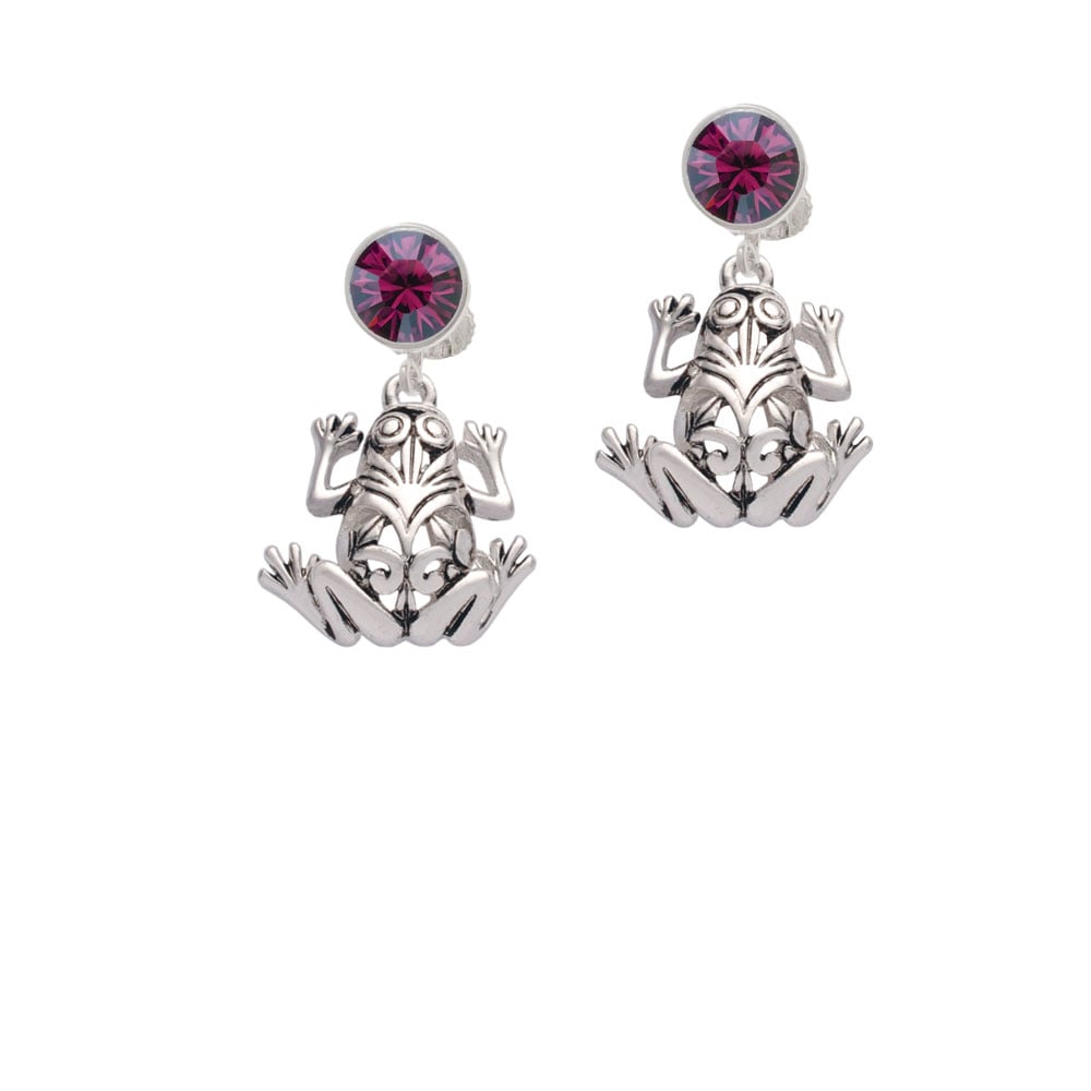 Large Filigree Frog Crystal Clip On Earrings Image 1