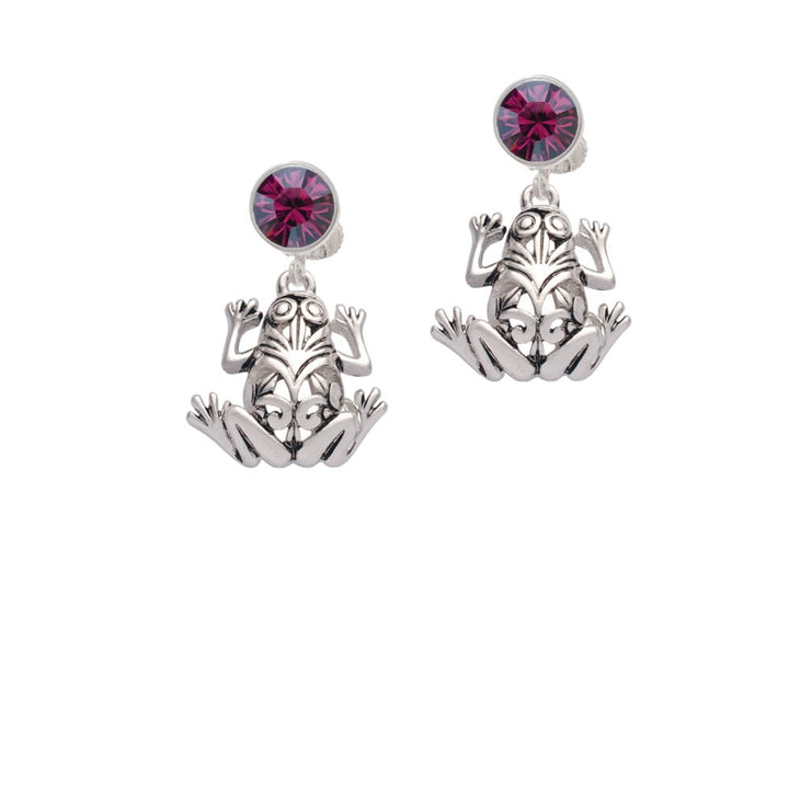 Large Filigree Frog Crystal Clip On Earrings Image 1