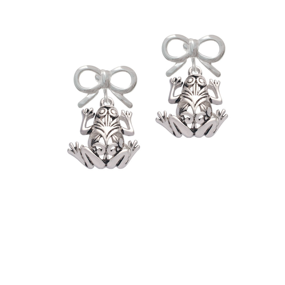 Large Filigree Frog Crystal Clip On Earrings Image 9